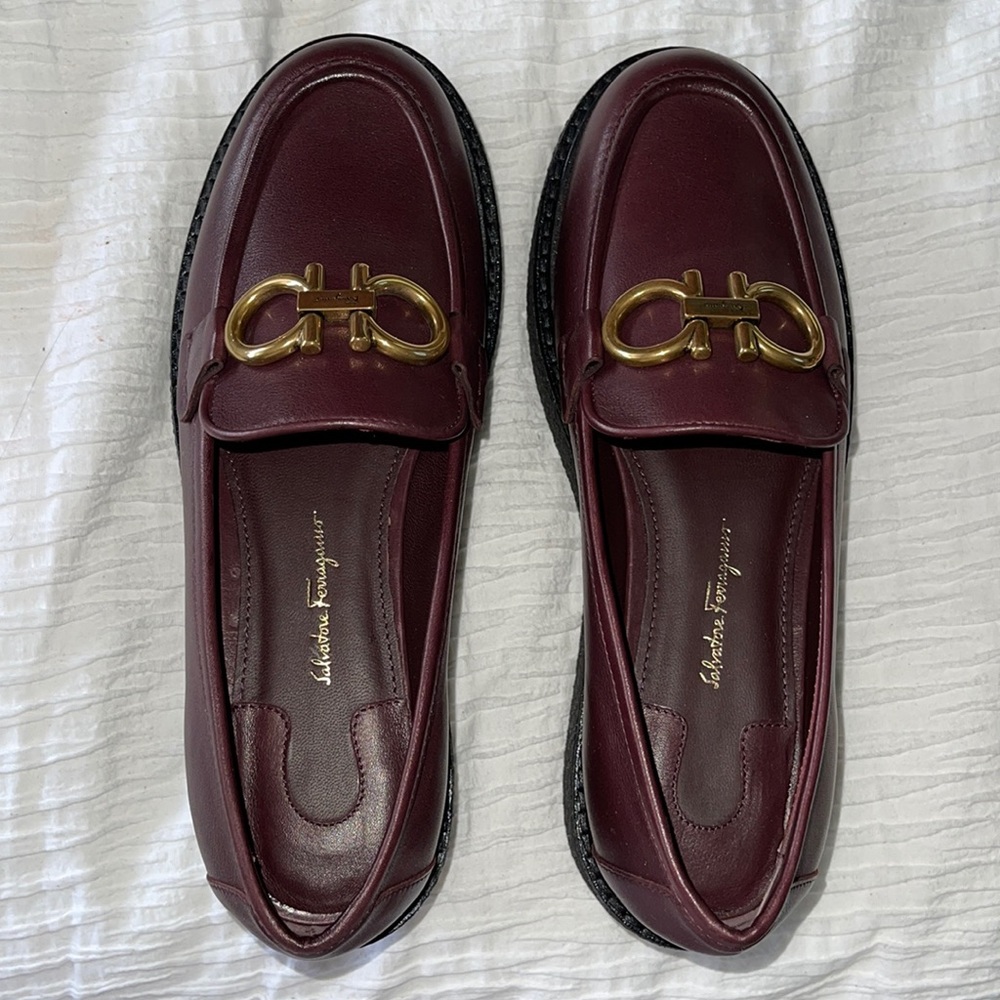 Salvatore Ferragamo Brez burgundy platform loafers